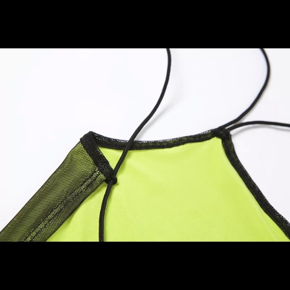 NEW Green Mesh One Strap Fitted Mini Angled Dress - Picture 9 of 16